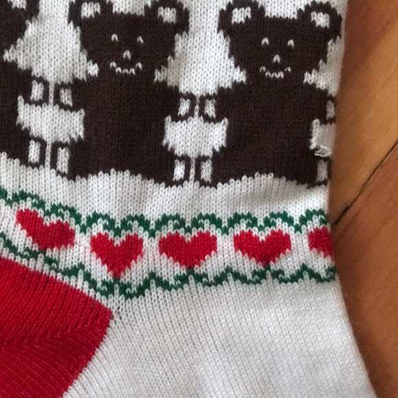 Knit Holiday Stocking Oversize with bears hearts Pine Trees - Picture 4 of 7